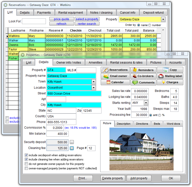 property and reservation screens